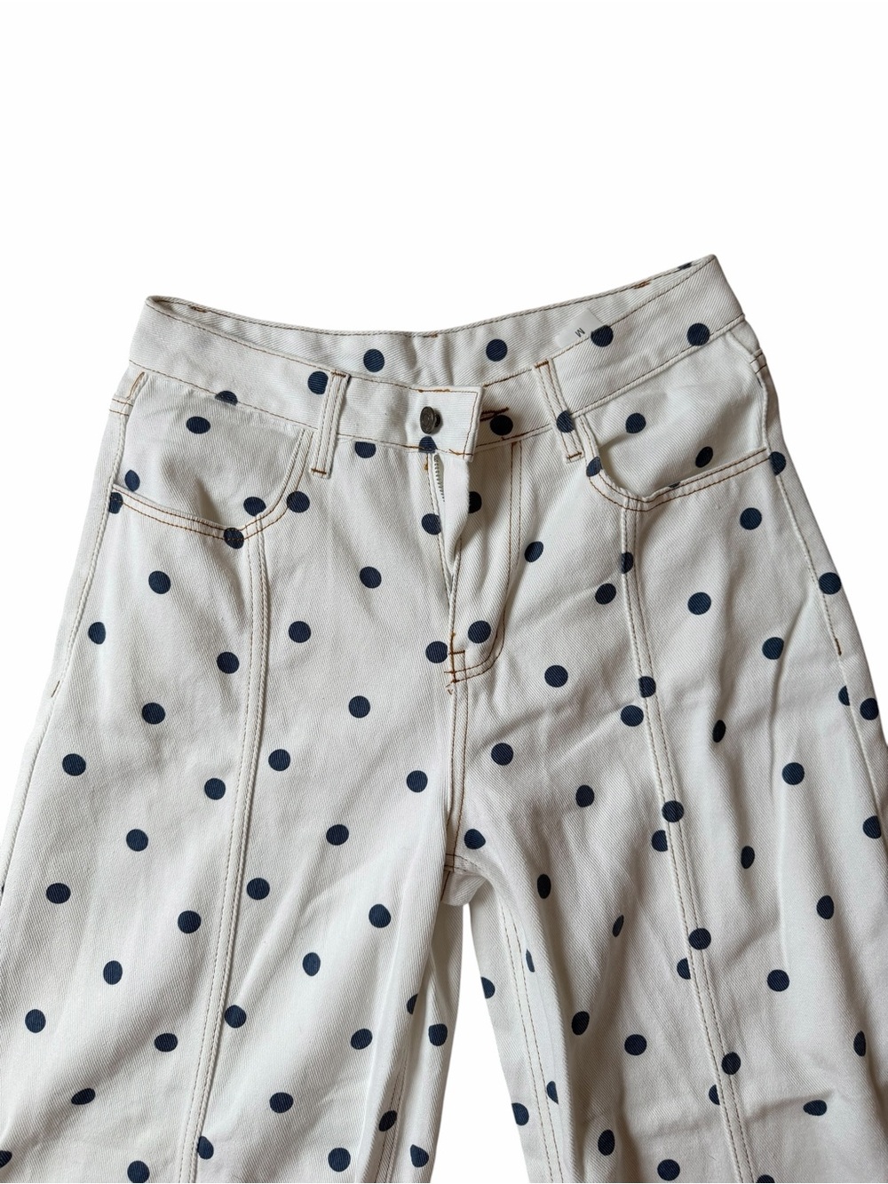 White Cropped Jeans with Navy Polka Dots - Picture 2 of 3